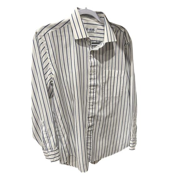 John Henry Shirt 16 32 33 Regular Fit White Blue Stripes Preppy Classic Career - Picture 1 of 8